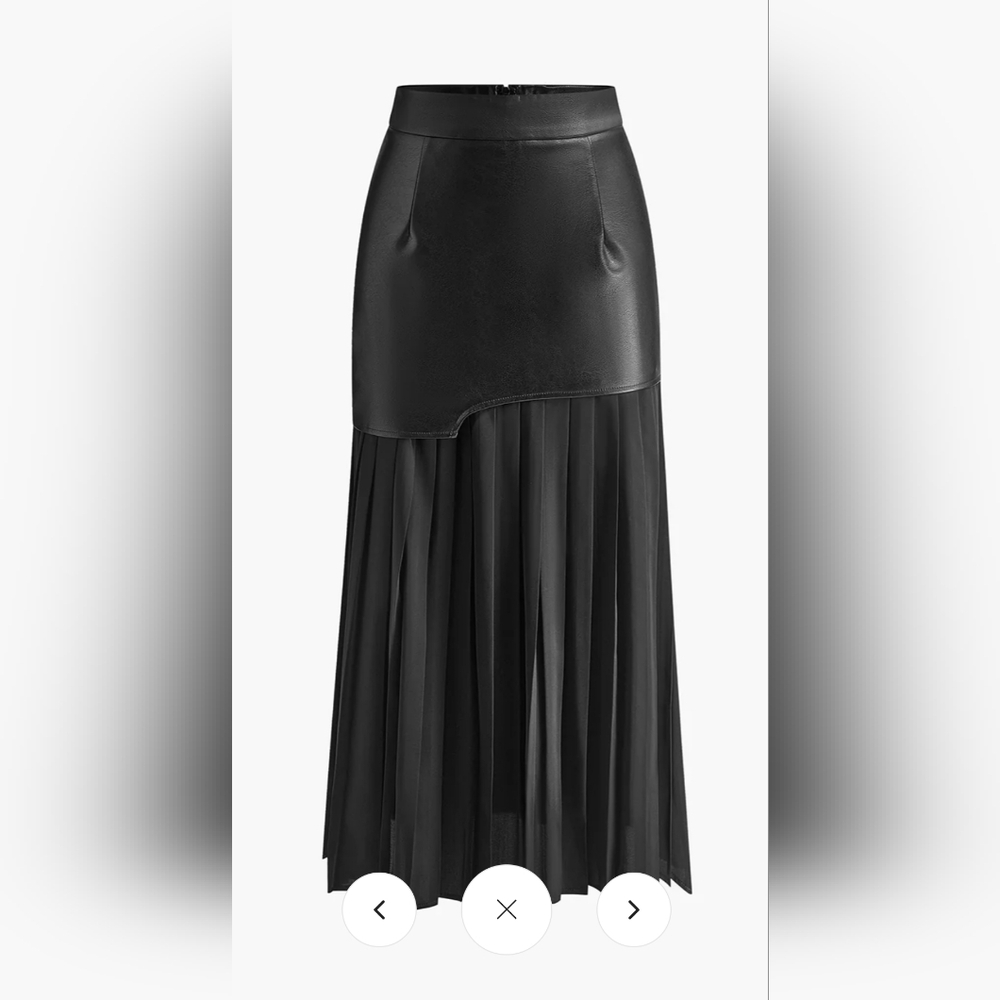 Black Pleated Leather Skirt